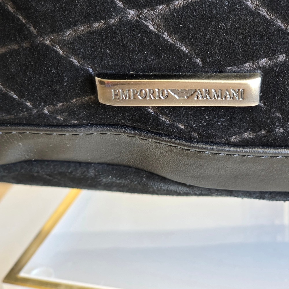 Emporio Armani Vintage Black Quilted Suede Shoulder Bag Leather Trim 555895 - Picture 5 of 8